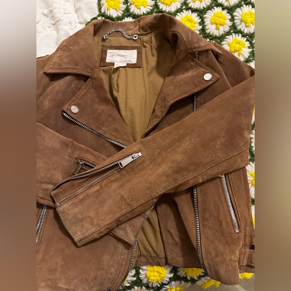 BCBGeneration Genuine Suede Leather Moto Jacket - Size Small